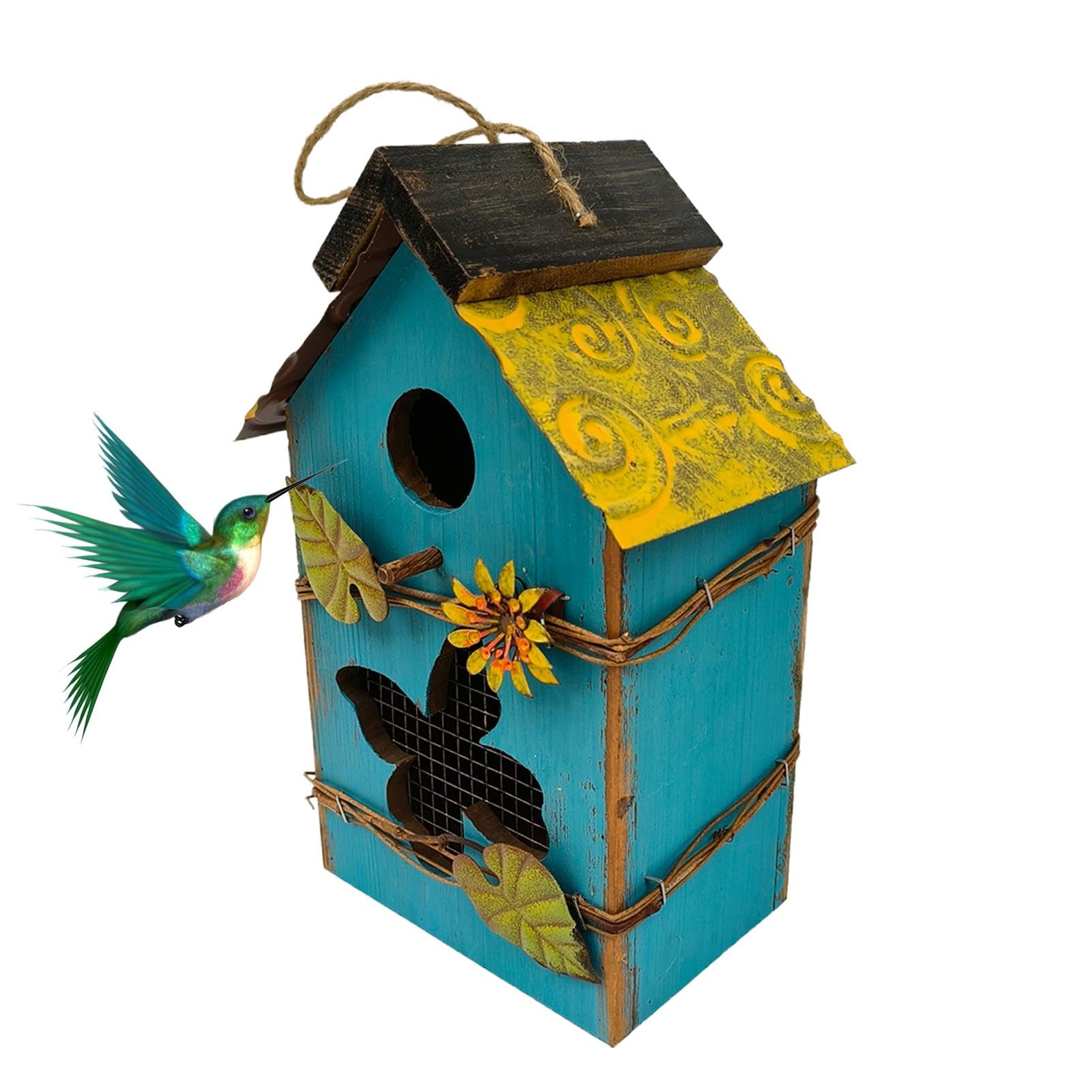 Niedliches aus Holz – dekoratives hängendes Vogelhaus den Außenbereich für Garten, Terrasse und Park (blau)