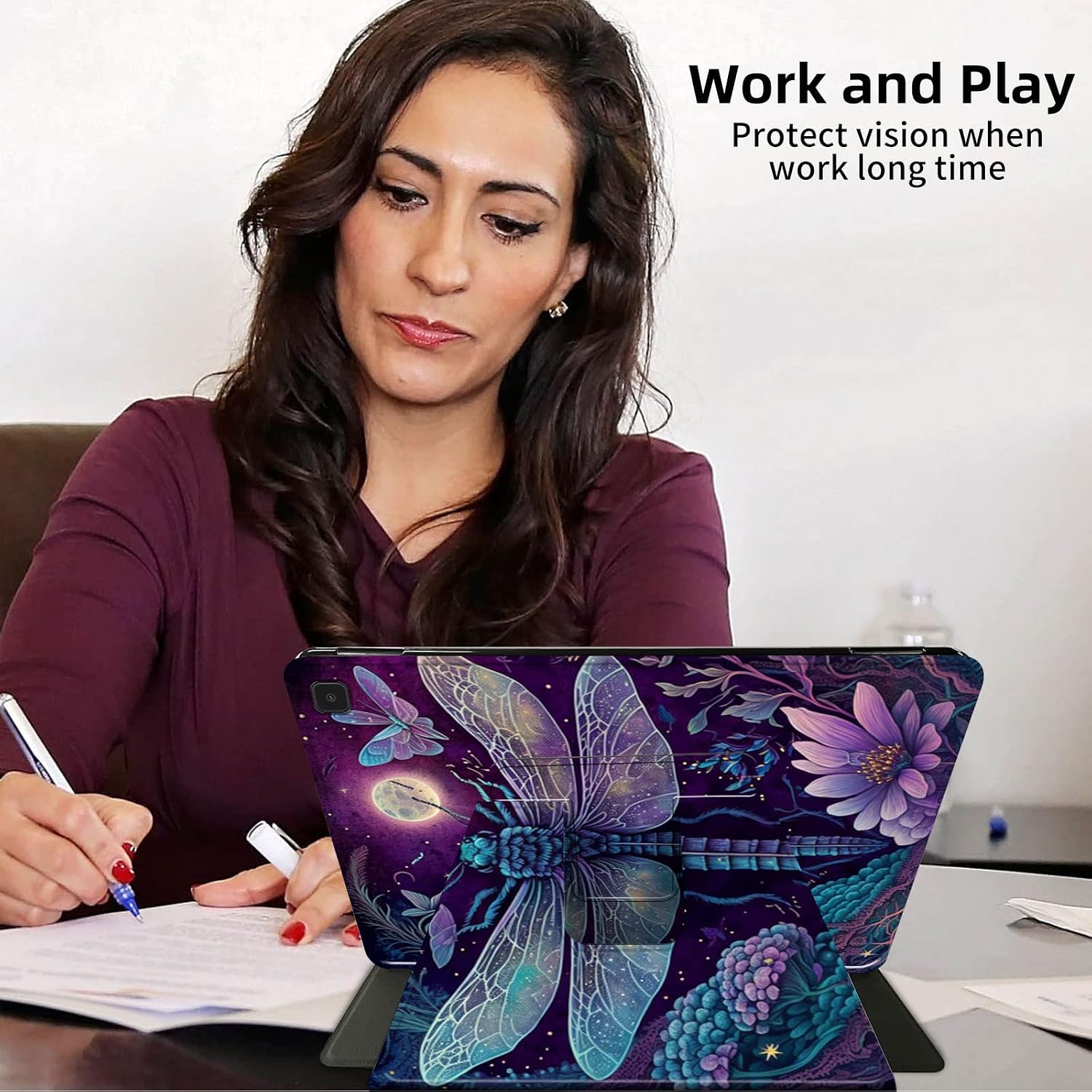 Case for Samsung Galaxy Tab S6 Lite 10.4 inch 2022/2020,Multi-Angle Viewing 360 Degree Rotating Stand Smart Fold Cover for Galaxy Tab S6 Lite Model(SM-P610/P613/P615/P619),Dragonfly in Moon