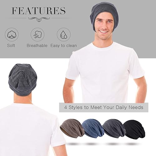 Miniatura 5 de Gorro holgado de 4 piezas, gorro para dormir, gorro de dormir holgado de punto con calavera para hombres y mujeres