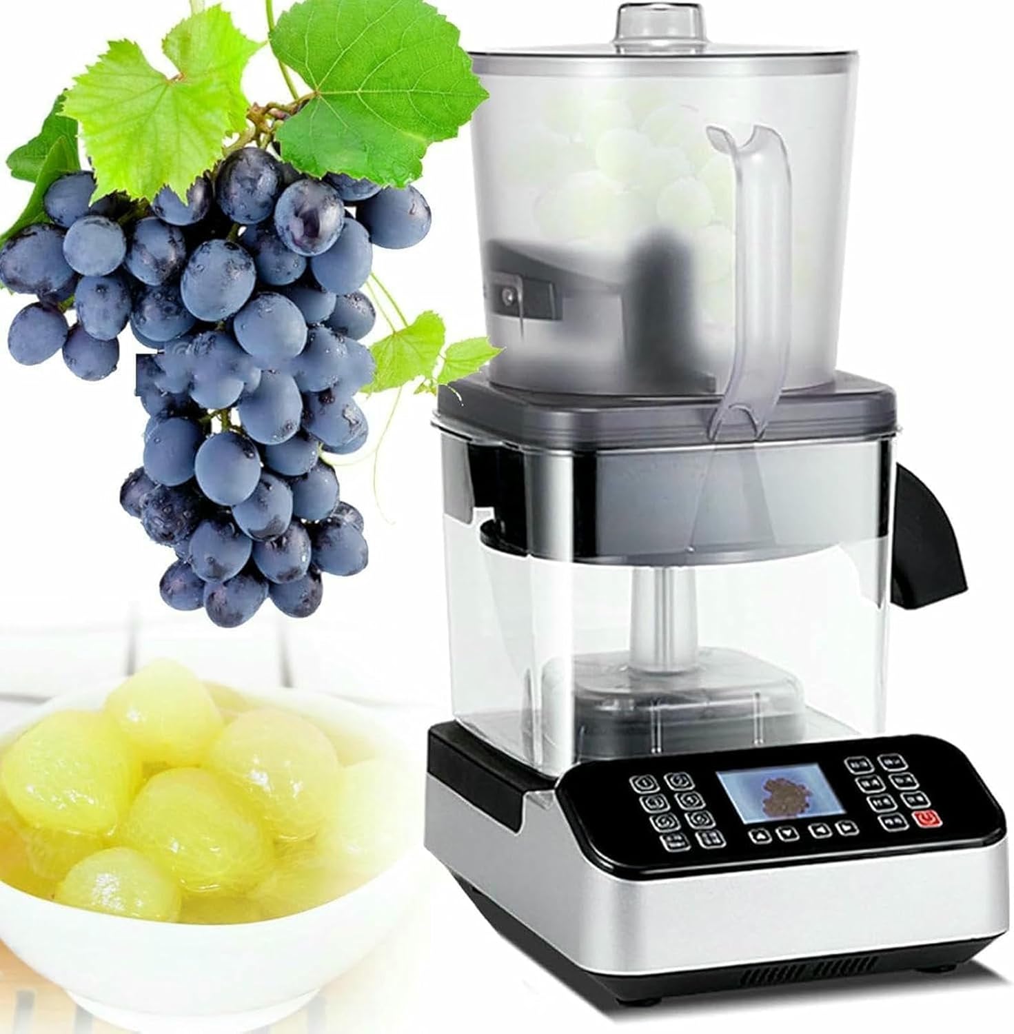 2500W Commercial Smart Fruit Peeler, Auto Rotating Grape Skin Peeling Machine, 2.8-inch Display Skinning Machine, for Grapes, Cherry, Tomatoes