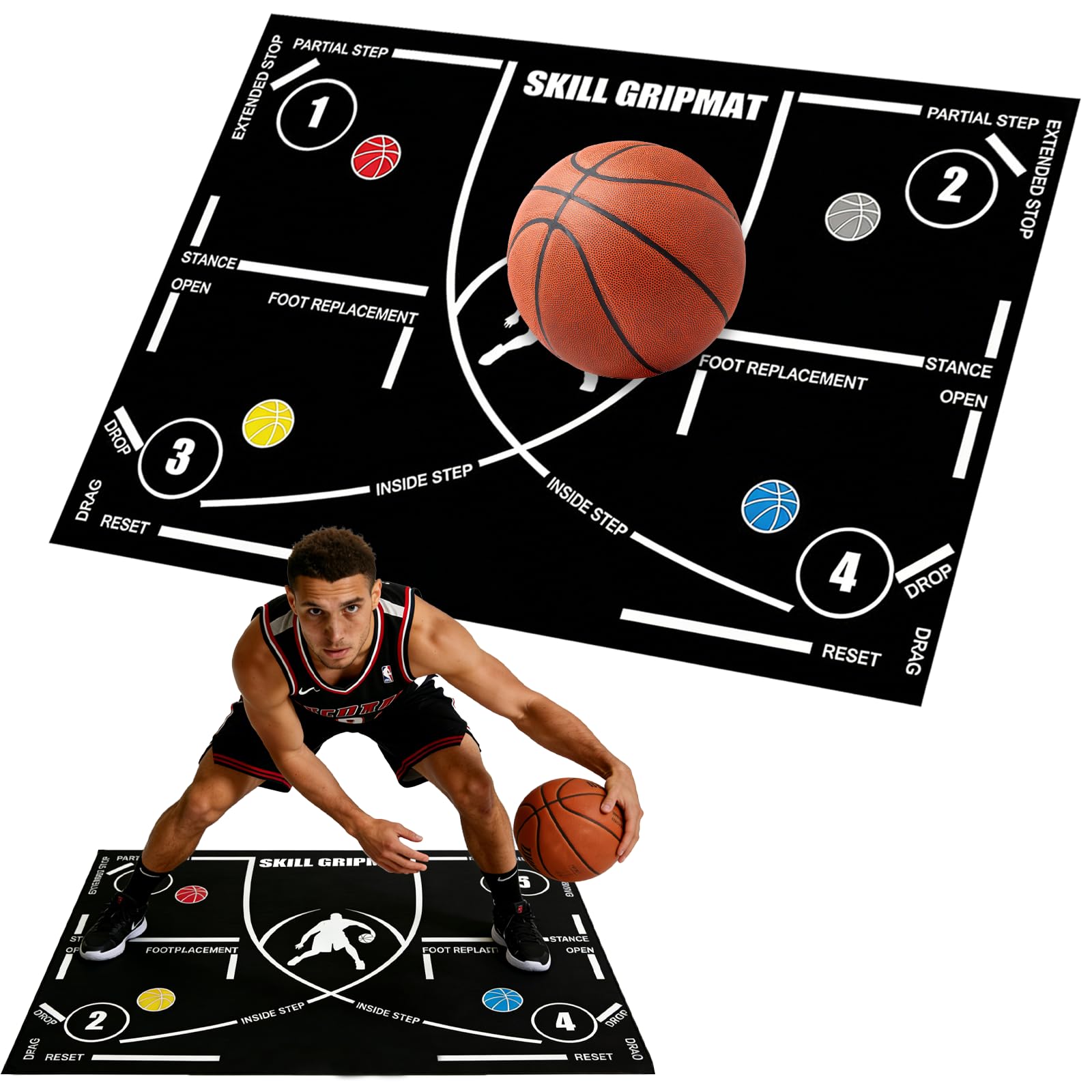 Esterilla de entrenamiento de baloncesto, 120 × 80 cm, antideslizante, para entrenamiento de pies y regateo, silencioso, gran formato para entrenamiento de pasos de baloncesto, interior y exterior