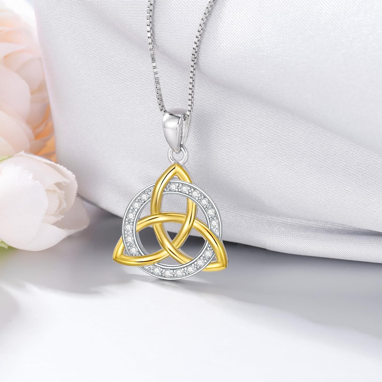 Natural Diamond Celtic Knot Necklace for Women,925 Sterling Silver Irish Trinity Knot Pendant Circle Necklaces,Best Birthday Gift for Mom Wife - Image 3