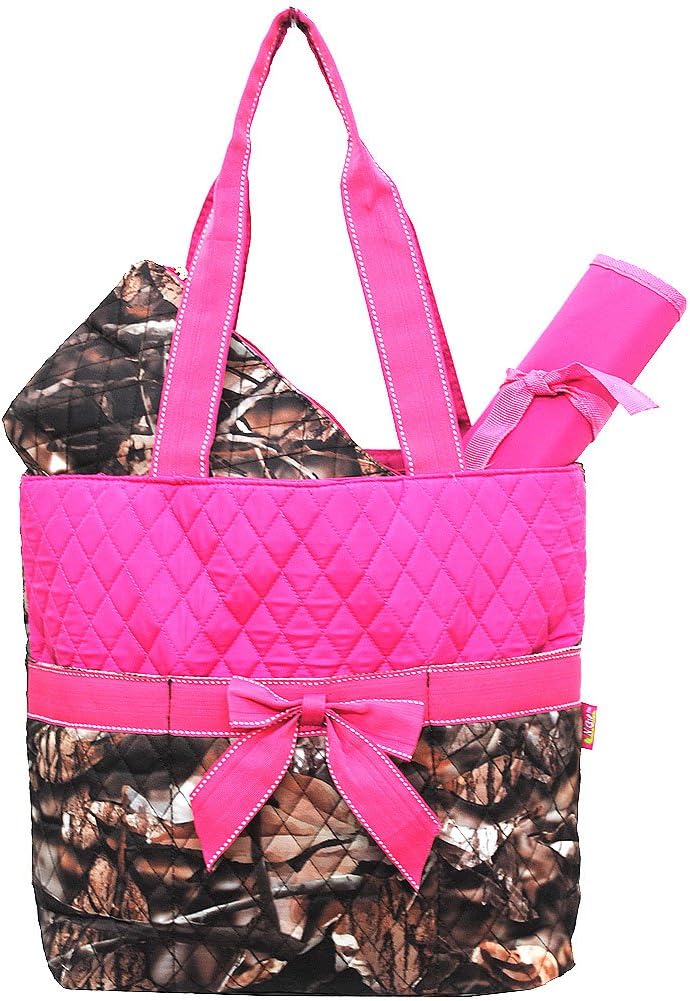 New Design Camo Quilted 3pcs Diaper Bag-Hot Pink