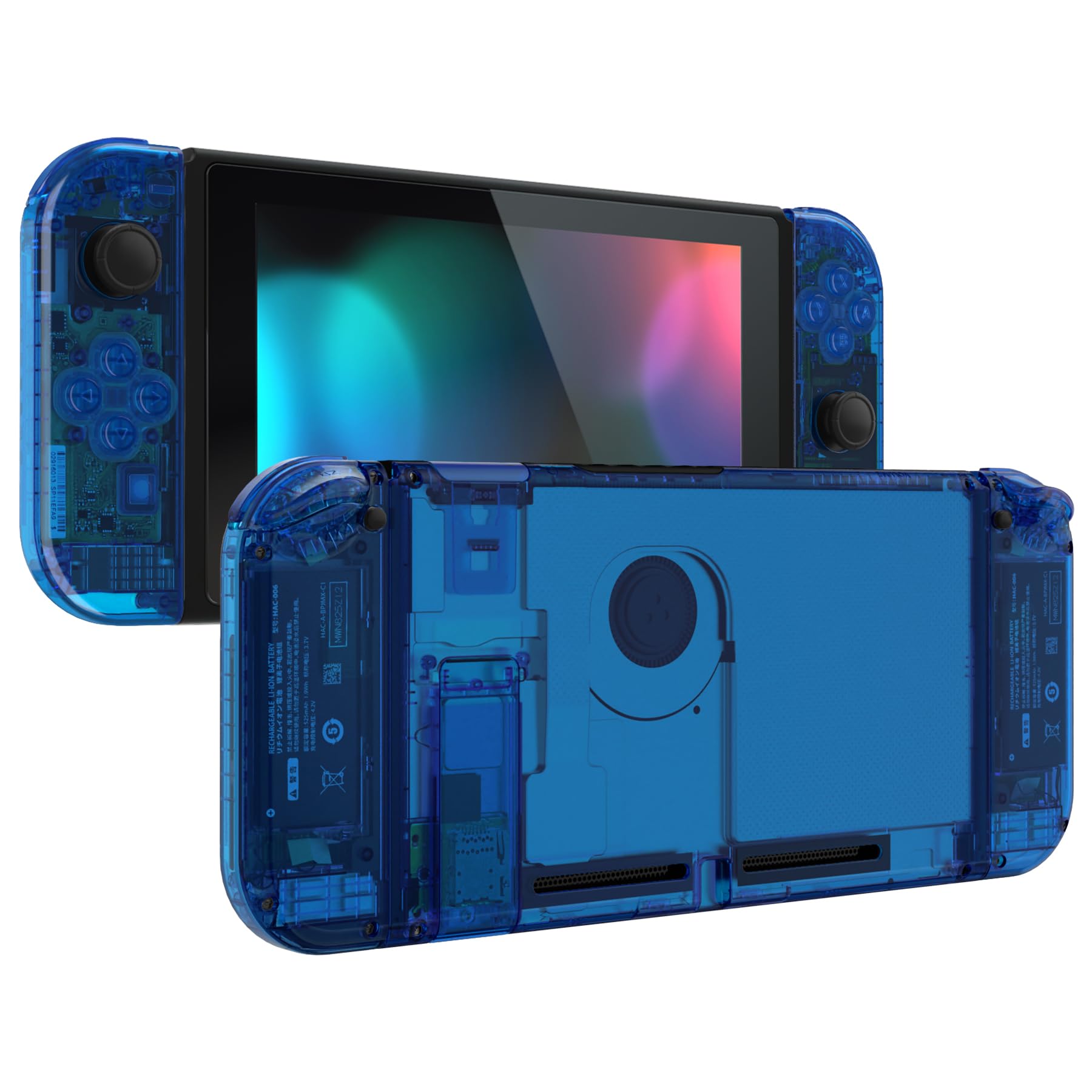 eXtremeRate Cover per Nintendo Switch,Custodia Coperatura Tasti Pulsanti Colorati DIY Ricambio per Joycon,Senza Console e Controller-Trasparente Blu