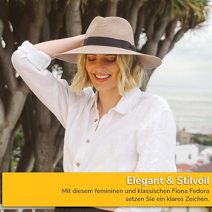 Bella Fedora Dames Zonnehoed Stijlvolle UV-werende Zomerhoed M=58cm verstelbaar in 6 kleuren Maat: M-L: 58 cm Kleur: Ivory/Blauw Bella Fedora Dames Zonnehoed Stijlvolle UV-werende Zomerhoed M=58cm verstelbaar in 6 kleuren Maat: M-L: 58 cm Kleur: Ivory/Blauw