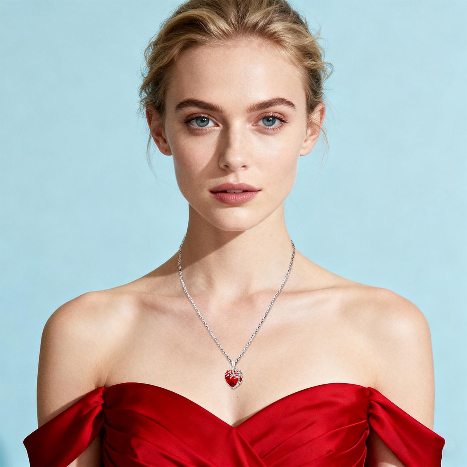 Eusense Collar Árbol de la Vida para mujer Collar Árbol Genealógico Colgante de Piedra Lunar Colgante con Corazón de Cristal Regalo de Joyería para Mamá Joyería Árbol de la Vida