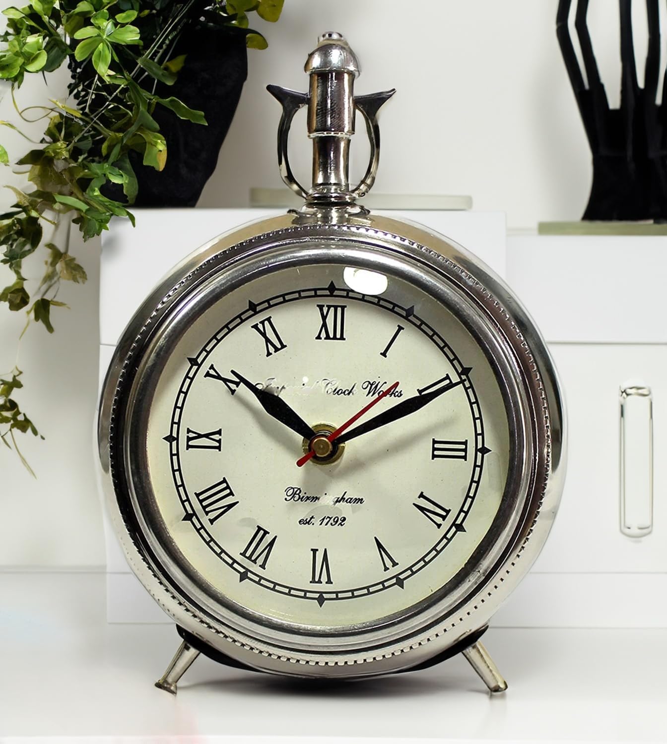 Amazon.com: Chrome Finish Antique Style Desk Clock Retro Inspired ...