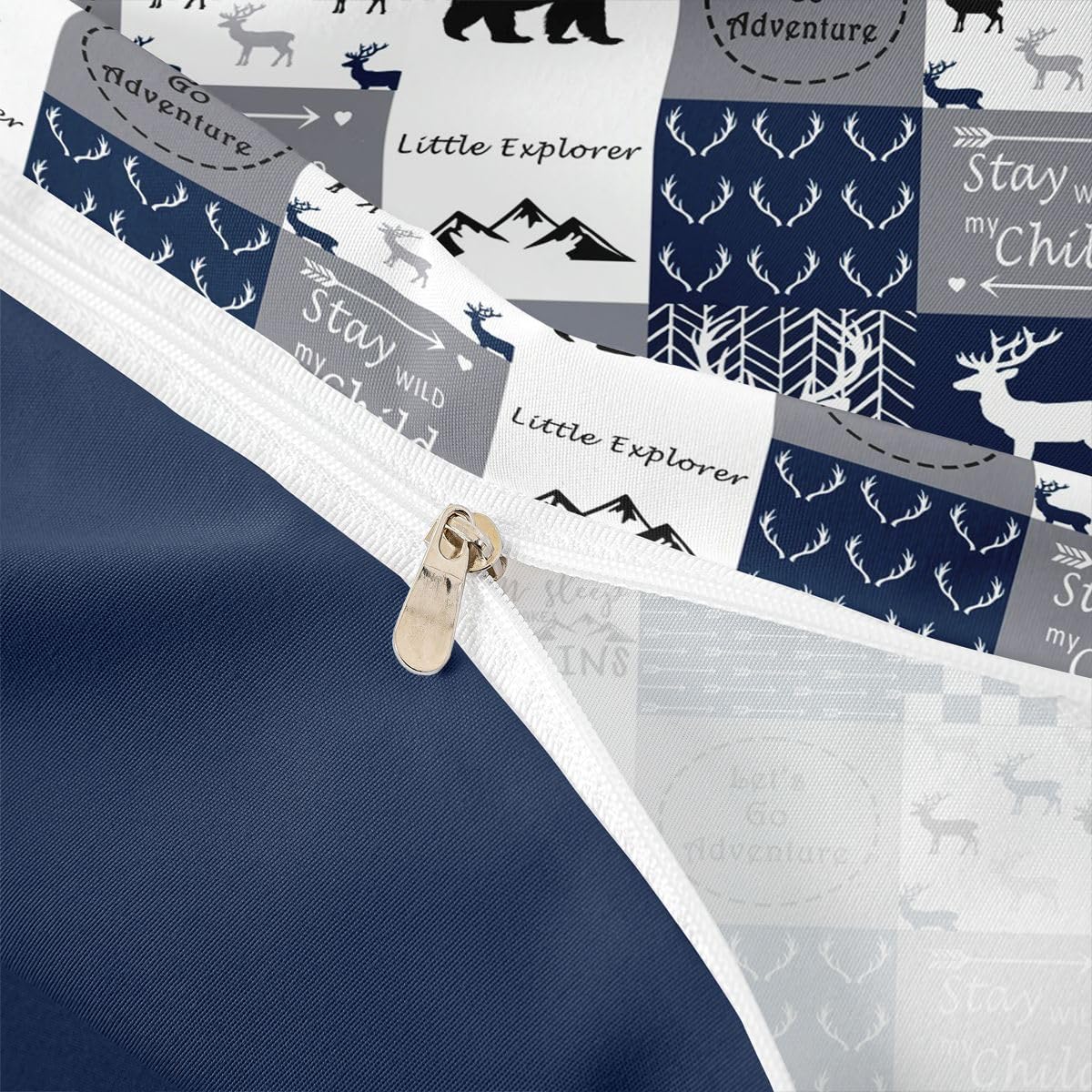 Feelyou Deer Moose Print Duvet Cover for Girls Women Teens Adult, Kids Boys Bear Hunting Theme Bedding Set, 3D Wild Animal Comforter Cover Set,Blue with 1 Pillowcase 2Pcs Bedding Twin
