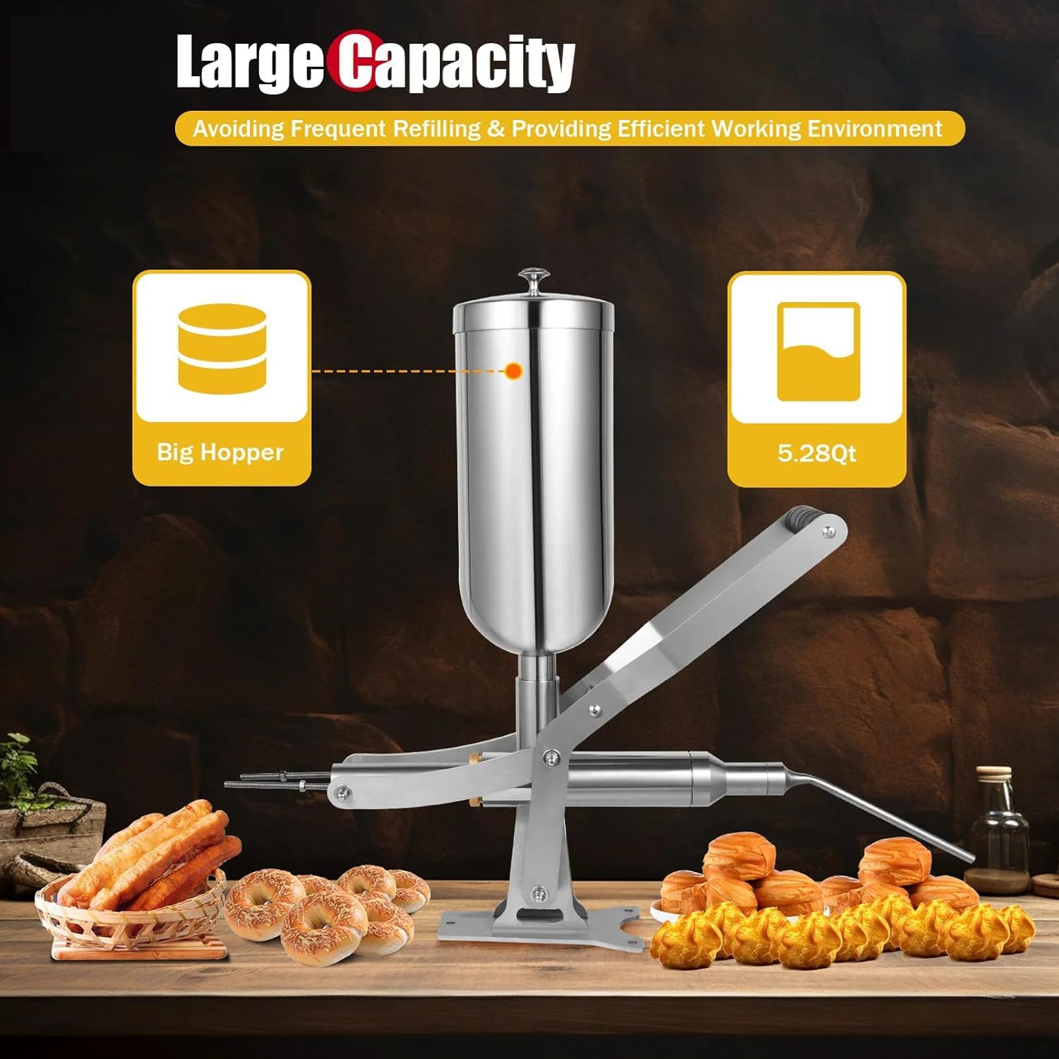 Manual Donut Filling Machine - 304 Stainless Steel Cream Injector Jam Dispenser 5L Hopper 4 Nozzles for Pastry — view 4