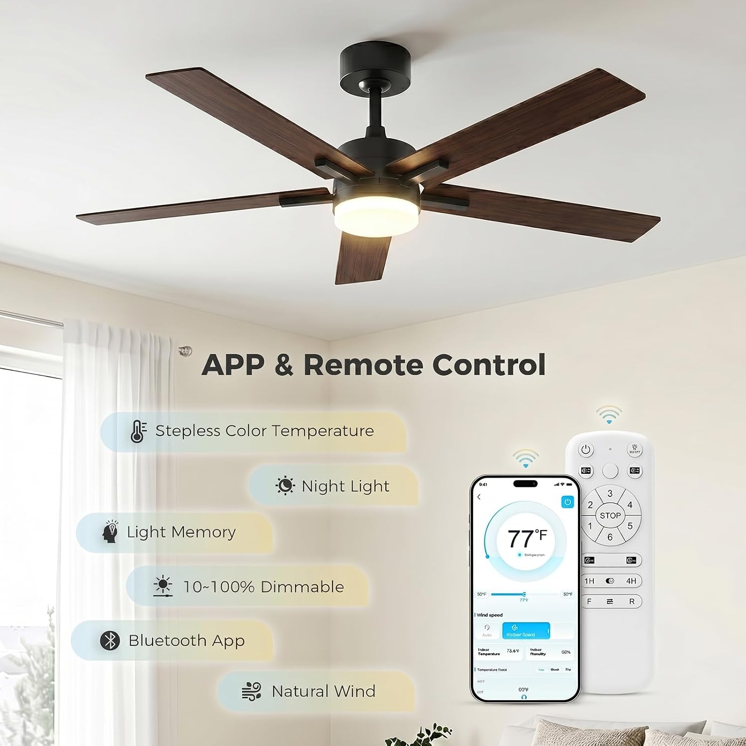 Obabala Smart Ceiling Fan with Light 52 Inch, DC Motor Ceili