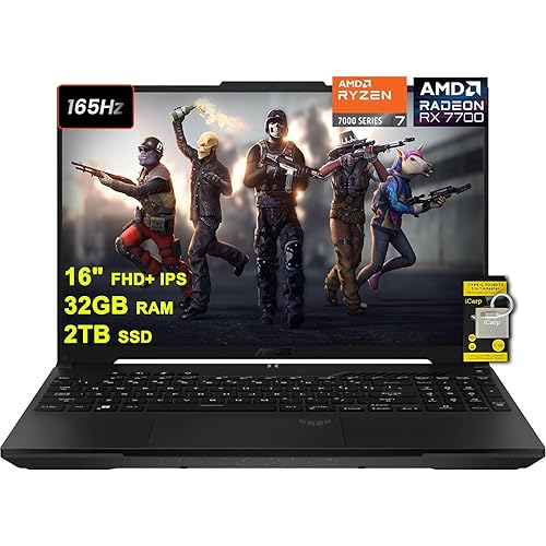 ASUS TUF Gaming A16 Laptop 16" FHD+ 165Hz 7ms 100% sRGB AMD Octa-core Ryzen 7 7735HS 32GB RAM 2TB SSD Radeon RX 7700S 8GB (>RTX4060) Backlit Type-C USB4 Fast Charging Win11 ICP Accessory