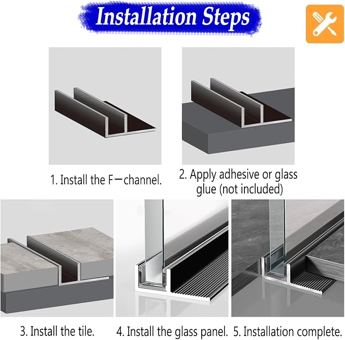 Perfil F para puerta de ducha en aluminio negro 1.4 m miniatura 7