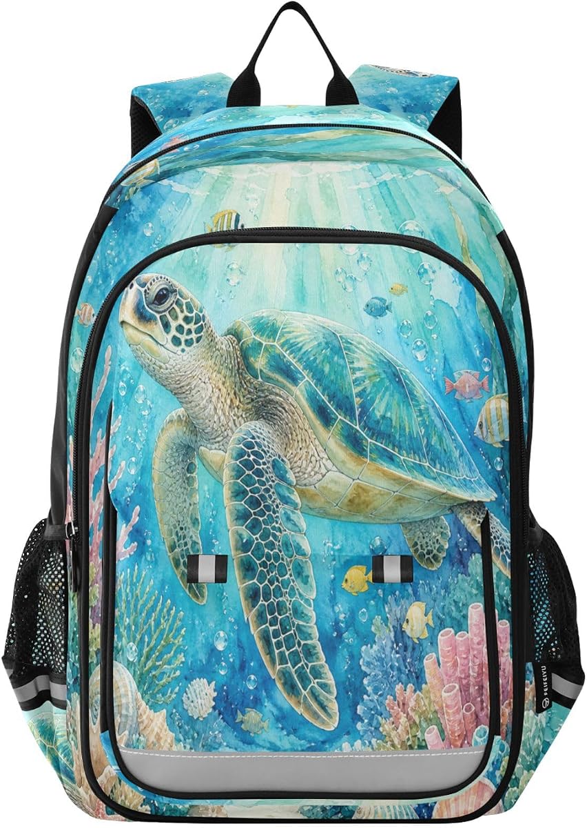 Ocean Turtle Print Student Backpacks Multiple Pockets and Compartment Laptop Backpack for Boys Girls Women Men Travel Bag