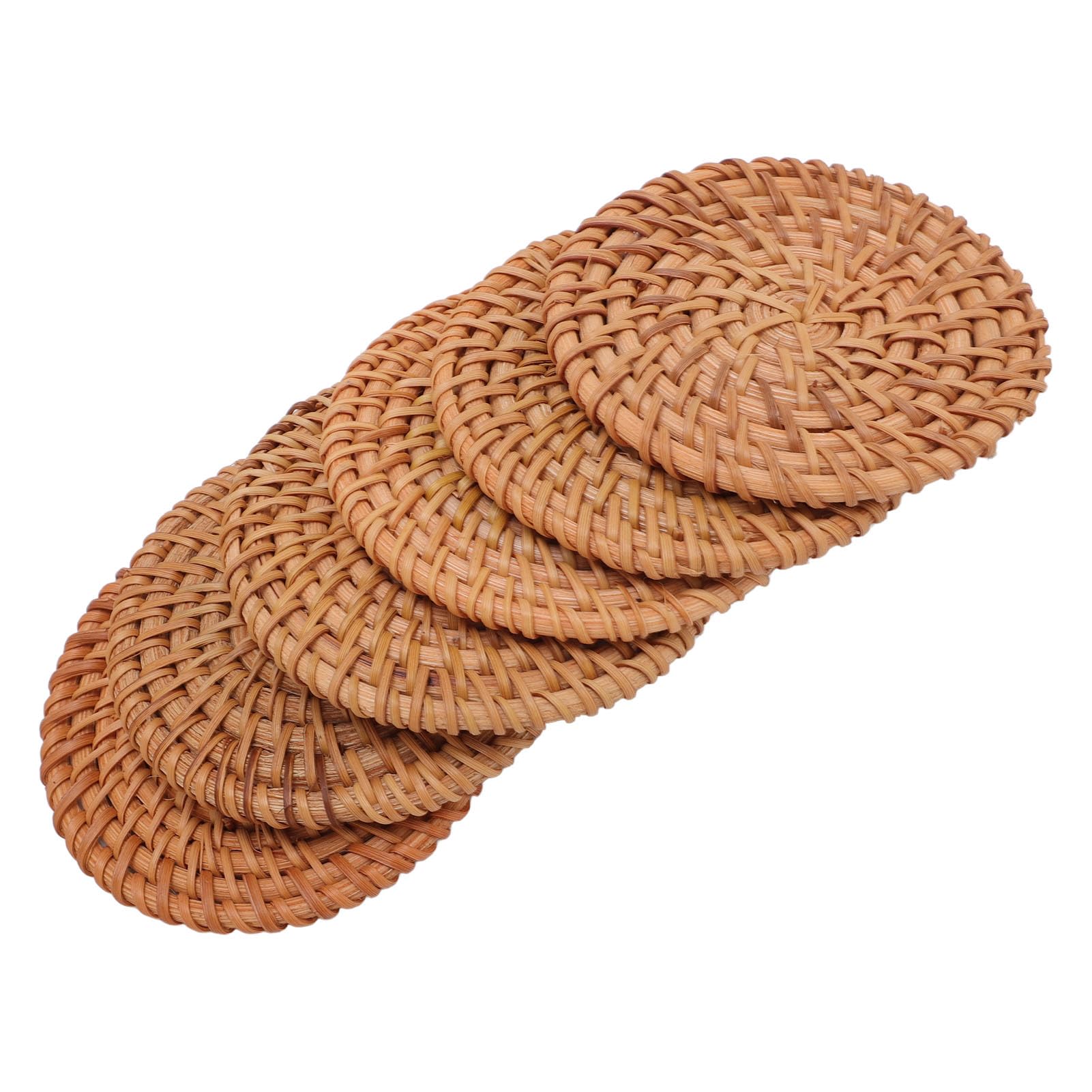 Set 6 Sottobicchieri In Rattan Intrecciato A Mano Con Portasottobicchieri – Diametro 10,2 Cm – Naturali, Artigianali Vietnam