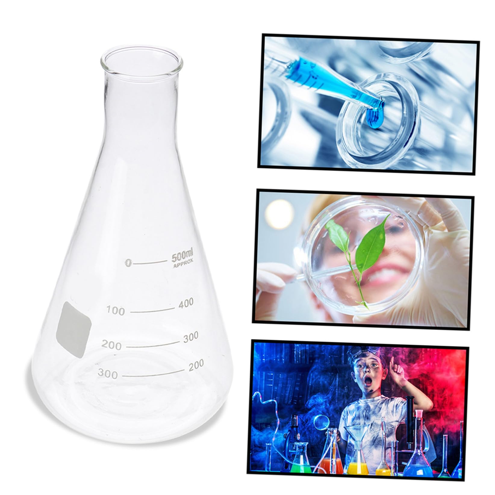 Conjunto de 4 Matraces Erlenmeyer de Vidrio Borosilicato Cónico Escala Clara, Capacidad Estándar, Prácticos para Experimentos en Clase de Química
