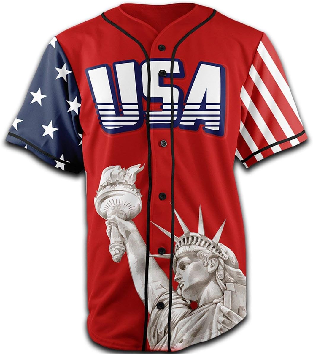 Greater HalfCustom Baseball Jersey Button Down USA Red America #1 (Small-4XL)