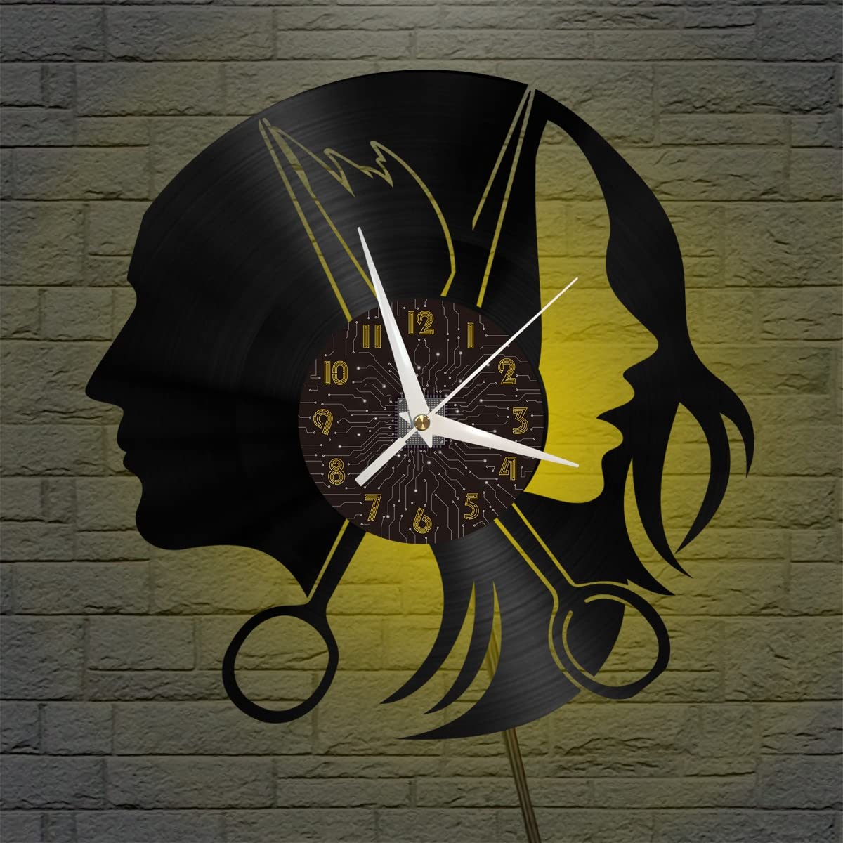Horloge murale vinyle barber salon de 12 pouces, œuvre d'art noir avec LED