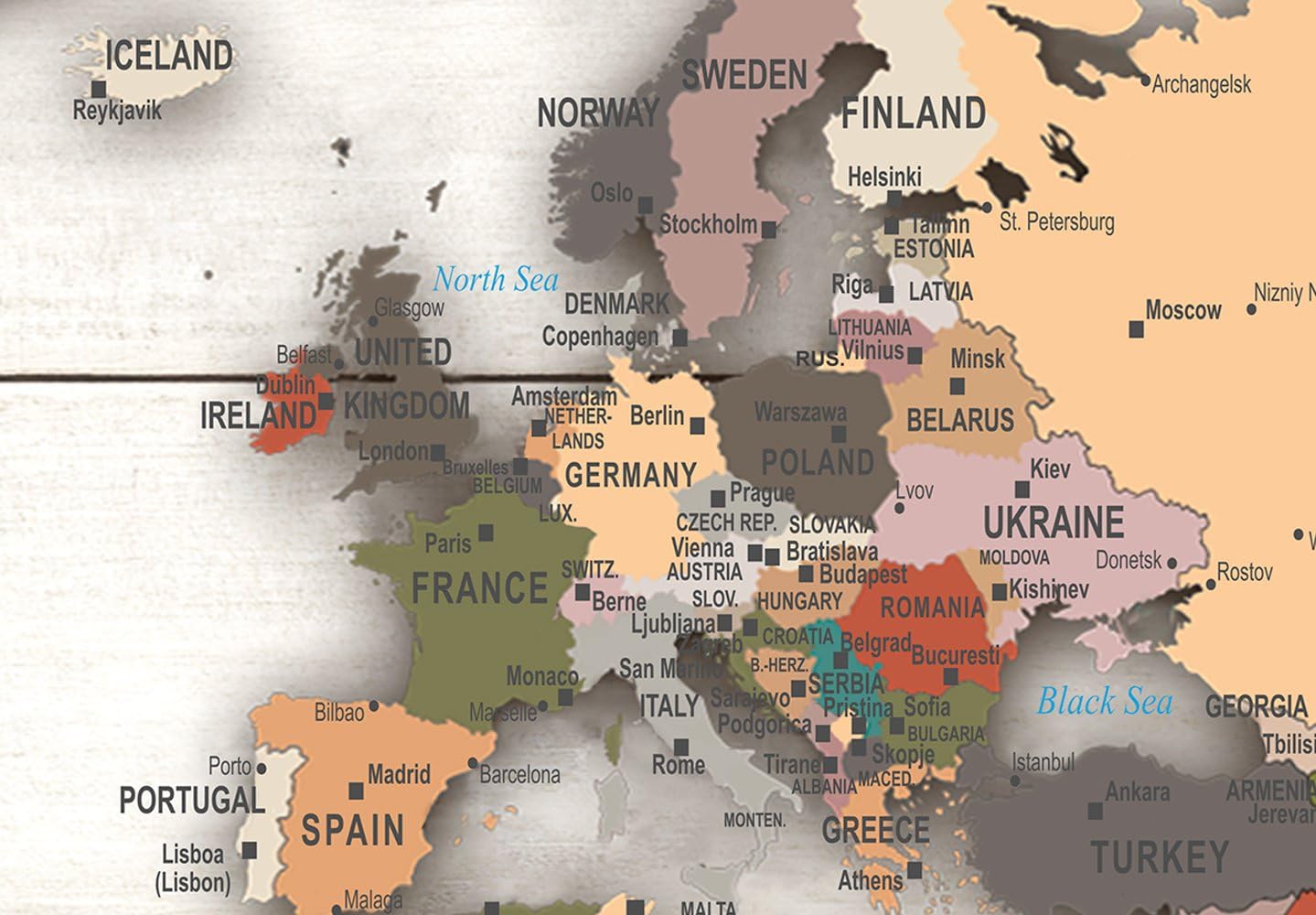 artgeist Pinboard World Map 35x24 in - Cork Board & Canvas Print Wall Art 3 pcs Memoboard with 50 Pins Noticeboard Message Board Image Picture Home Decor Travel Map Map of The World k-C-0035-p-g