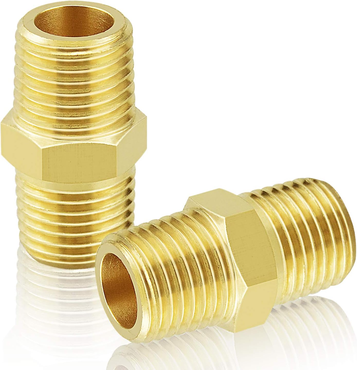 GASHER 5PC Brass Pipe Fitting, Reducing Hex Nipple, 1/2-Inch Male Pipe x 1/2-Inch Male Pipe