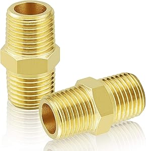 GASHER 5PC Brass Pipe Fitting, Reducing Hex Nipple, 1/2-Inch Male Pipe x 1/2-Inch Male Pipe