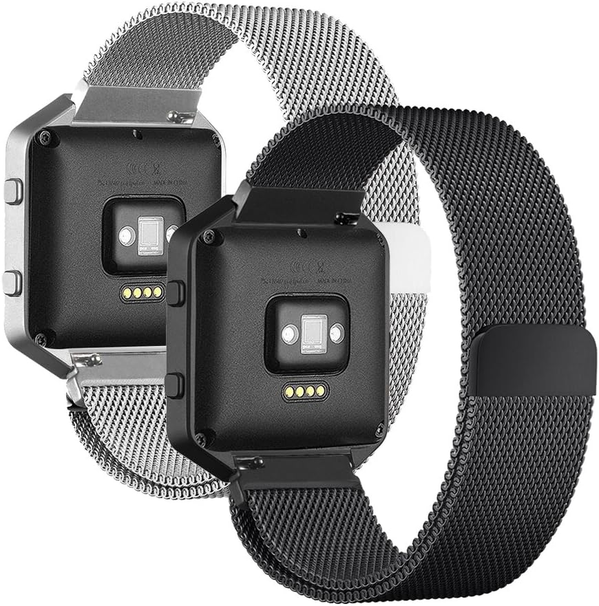 for Fitbit Blaze Band (2 Pack),Stainless Steel Magnetic Milanese Loop Metal Replacement Band for Fitbit Blaze Watch Small Large Women Men for Accessories (No Frame)
