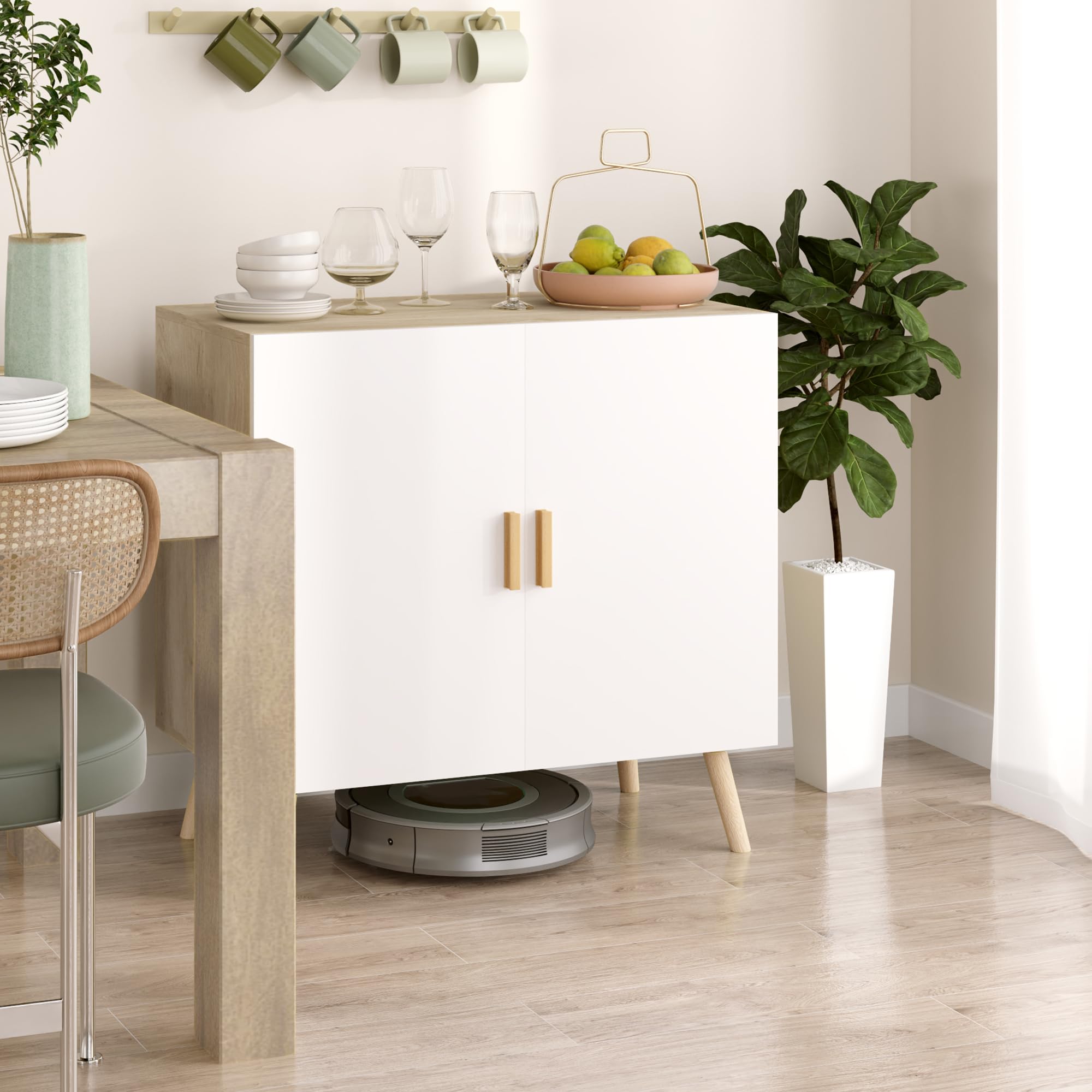 HOMCOM Mobile Multiuso con 3 Ripiani Regolabili e Base Sollevata, Mobile Soggiorno in Legno, 76x41.2x74 cm, Rovere e Bianco