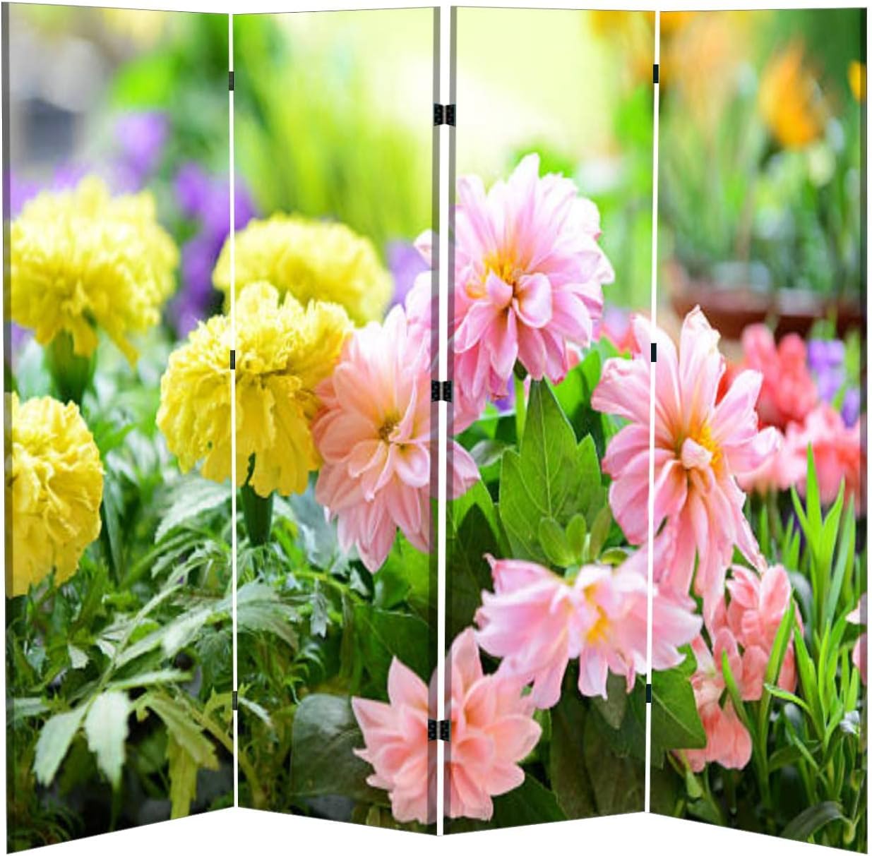 Folding Room Divider for Privacy Flowers Garden Portable