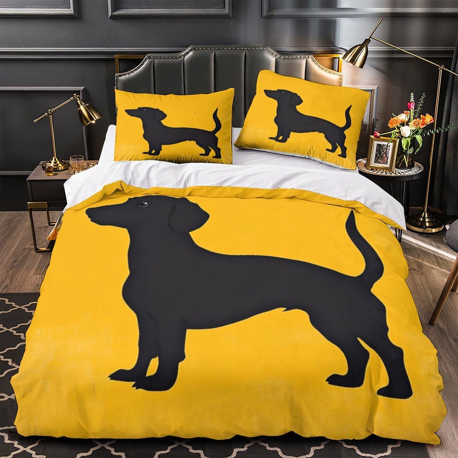 MMDASBVPE Black Dog Silhouette Quilt Cover 3D Design Printed Wrinkle-Resistant 3 Piece Bed Linen Zipper Duvet Cover Luxurious Anti-allergic for Adults Women Kids Youth Teens Girls Single（140x200cm）