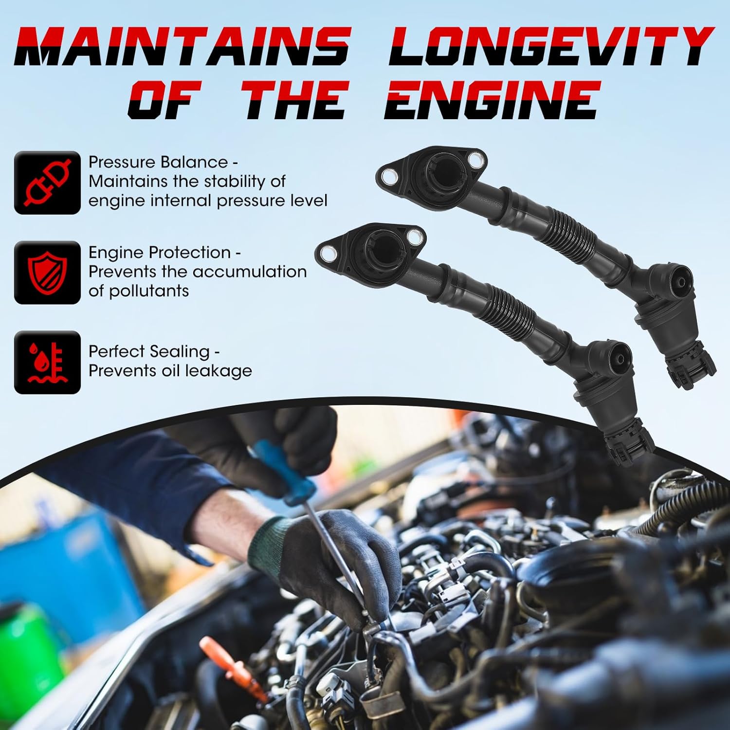 2PCS Crankcase Vent Hose Left & Right 11157646086 11157646087 Compatible with BMW 550i 650i 750i X5 X6 Alpina B7, Replace 11157575642 11157575643