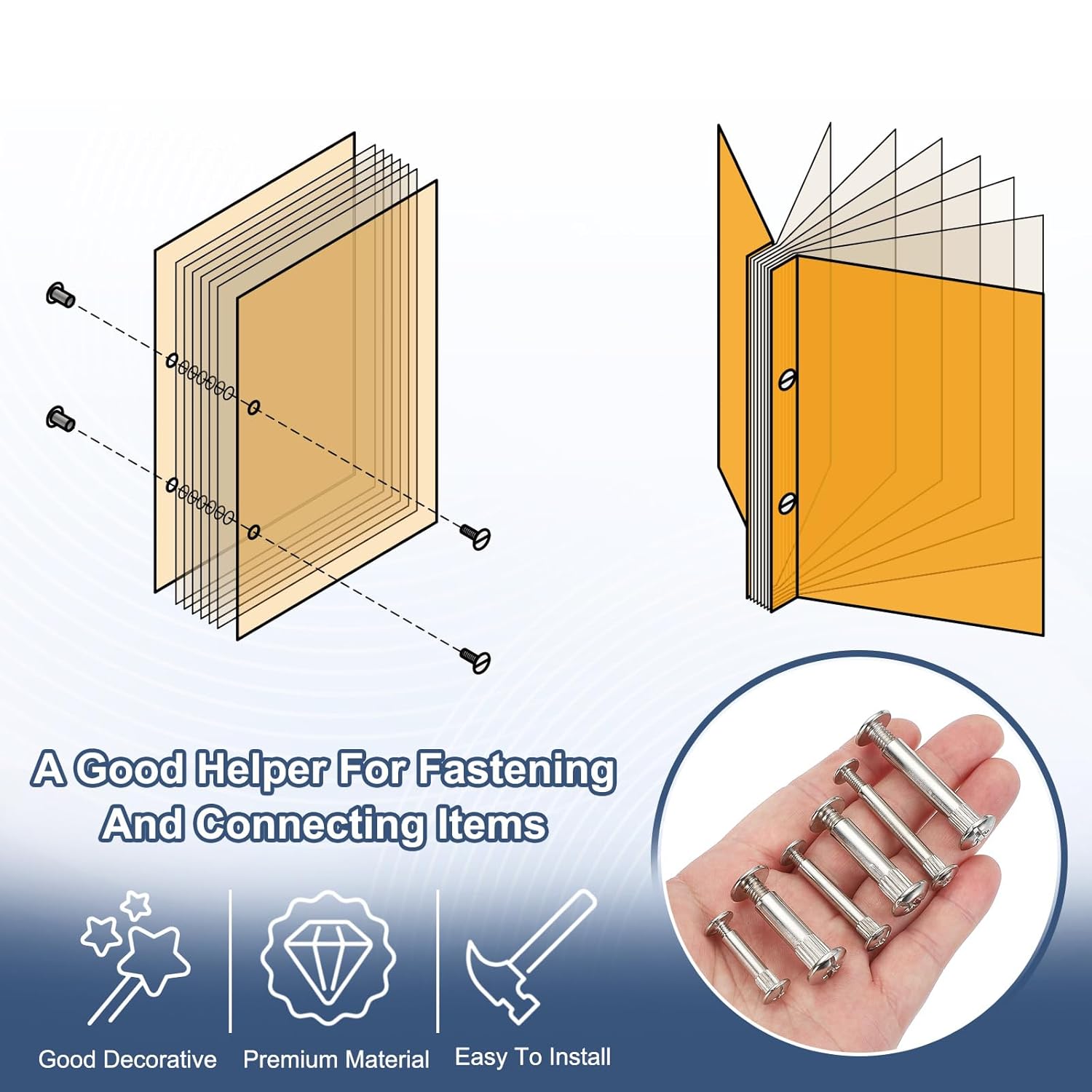 PATIKIL Binding Screw Posts, 10 Set Screw Posts Fit for 3/16"(5mm) Hole Dia Female M5 x 32mm Carbon Steel Binding Bolts Nut for Leather Scrapbook DIY