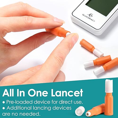 Miniatura 2 de Glucoracy Lancetas de seguridad, estériles, pulsador superior activado, calibre 28, 0.071 in, 100 unidades, 1 paquete