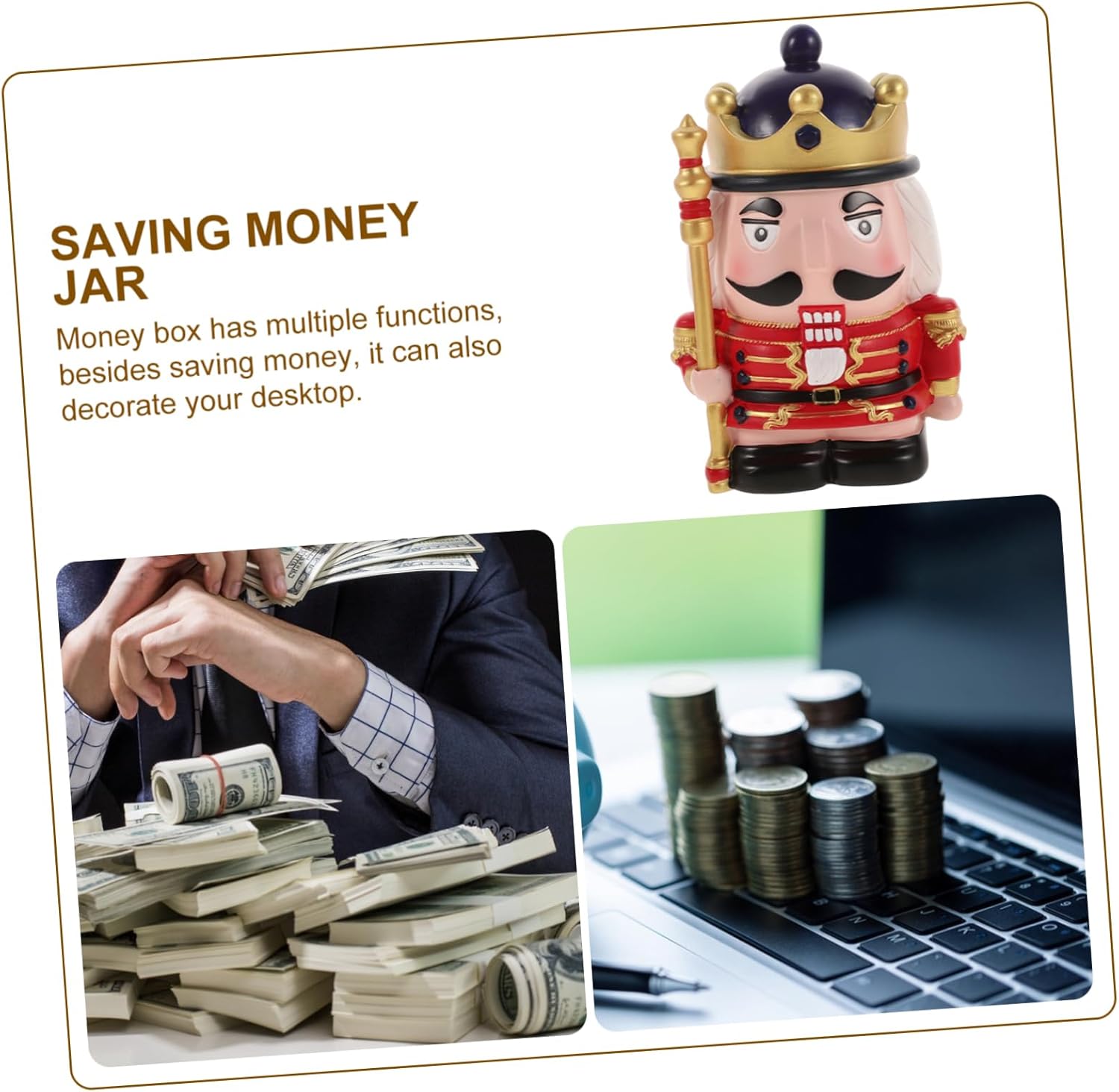 Nutcracker Decorative Piggy Bank for Boy Girl Resin Money Pot Saving Jar for Boys and Girls Charming Nursery Decor Easy Access for Saving