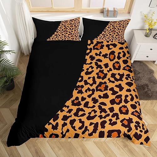 Juego de ropa de cama con estampado de leopardo, tamaño Queen, juego de funda de edredón de animales de guepardo africano de vida silvestre para
