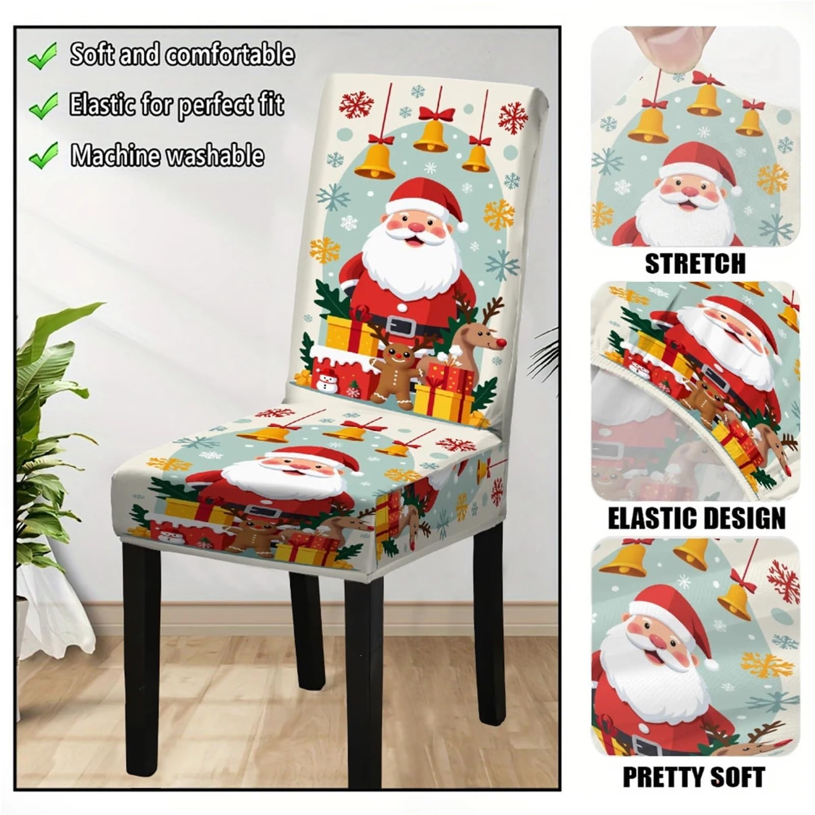 Fundas Sillas Navidad, Funda de Sillas Comedor Fundas elásticas for sillas de comedor, decorativas y navideñas, ideales for la cocina y fiestas navideñas, decoración del hogar.(D,6pcs chair cover)