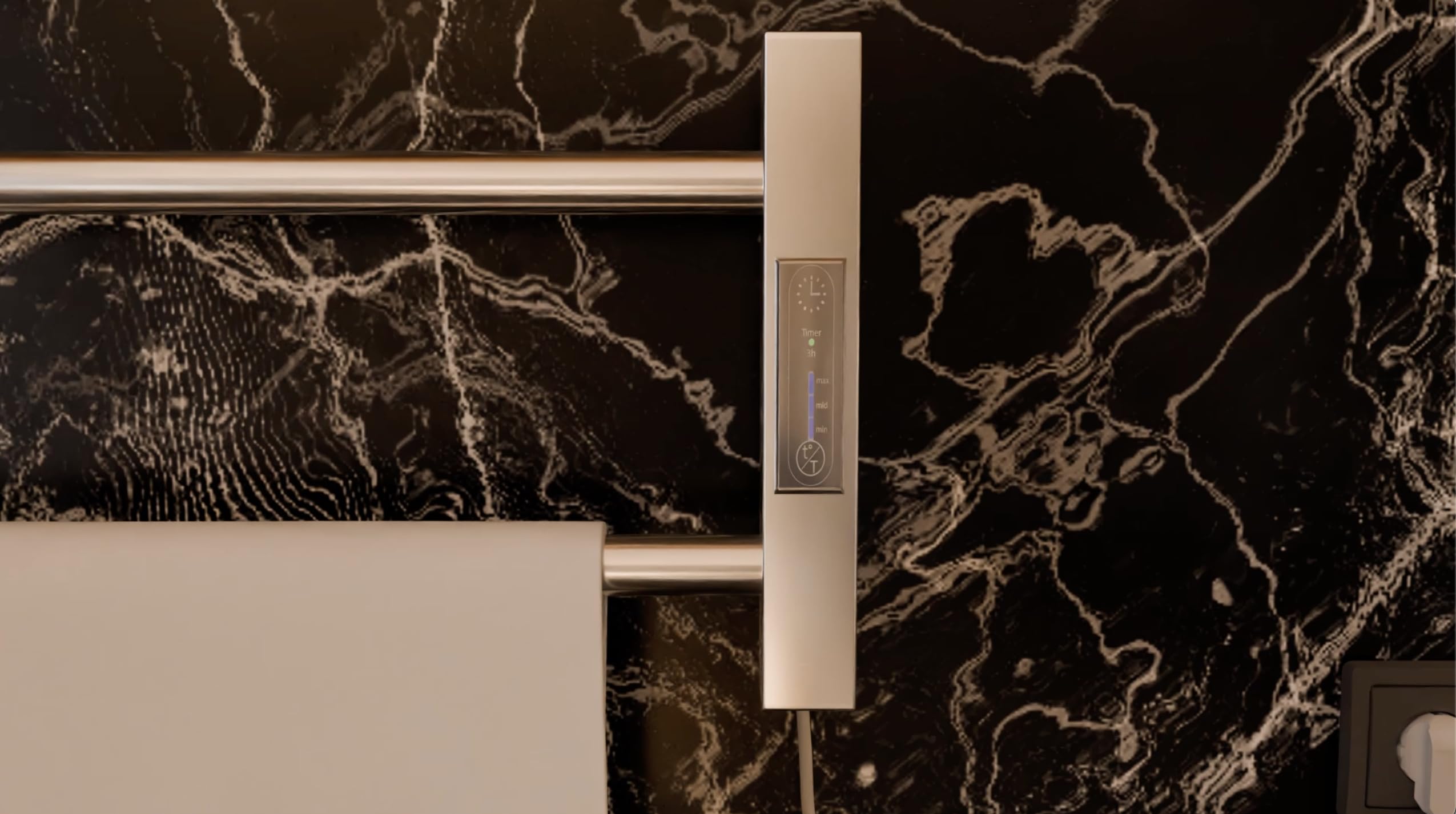 Elna Design Mini grzejnik na ręczniki, 35 W, 205 x 530 mm, chrom, stal nierdzewna, elektryczny IP44, z termostatem i timerem, kompaktowy montaż na ścianie do stylowej łazienki