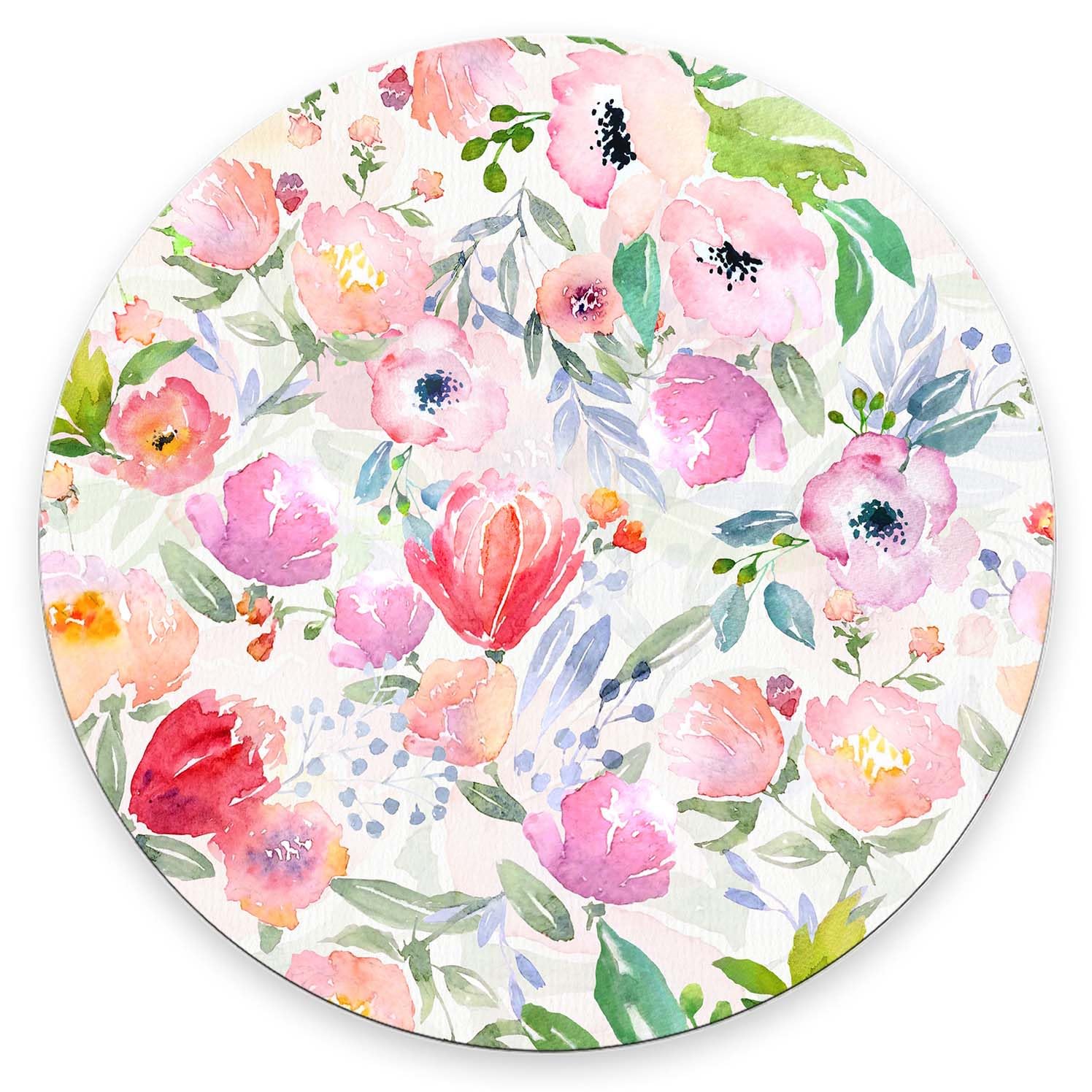 Mouse Pad,Watercolor Floral Botanical Pattern Mouse Pad,Round Cute Gaming Cloth Mousepad for Office Laptop,Non-Slip Rubber Personalized Computer Desk