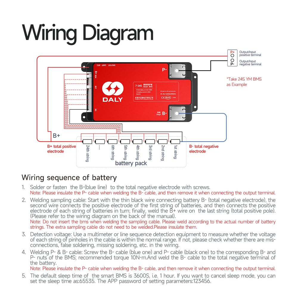 DALY BMS 24V–84V 30A – Integriertes Bluetooth, 7S–24S Li-Ion LiFePO4 LTO Smart Lithium Batteriemanagementsystem