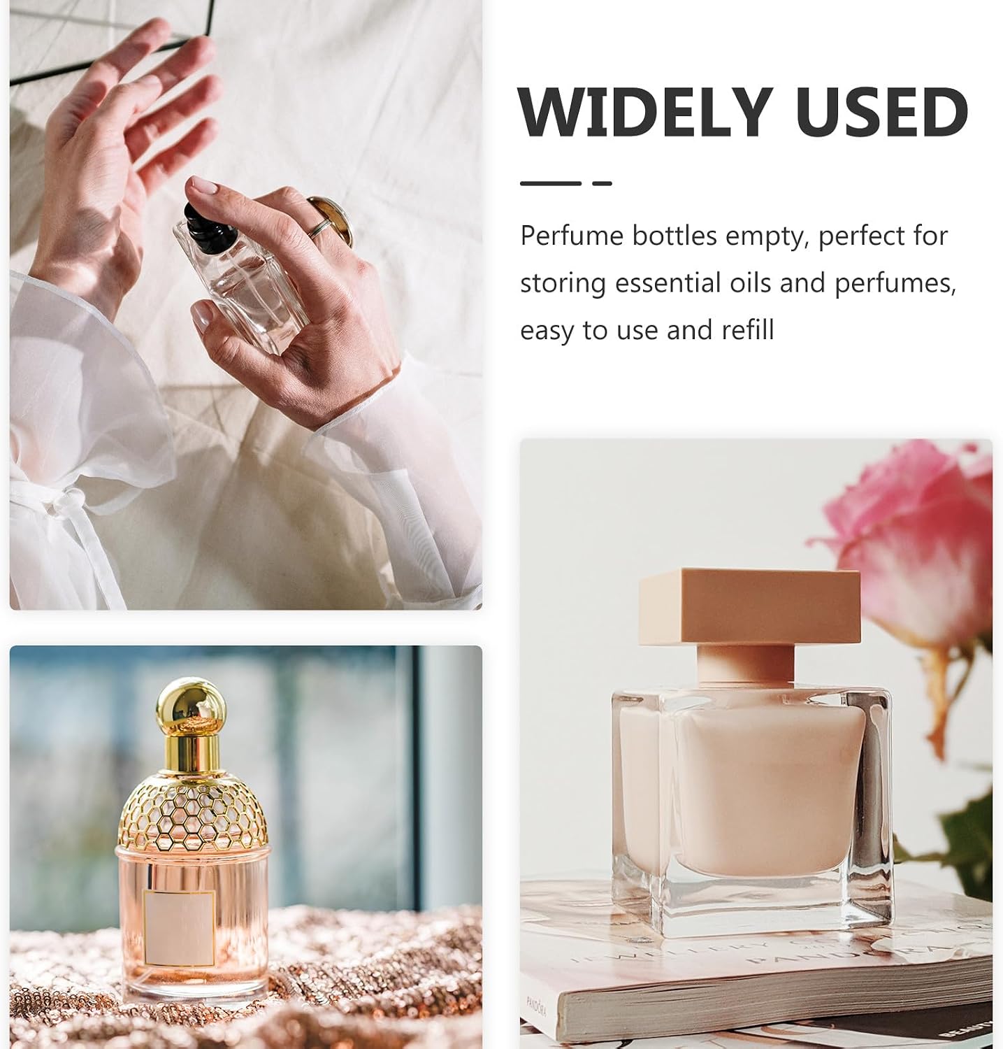6pcs 5ml Glass Roller Bottles Refillable Essential Oil Bottles with Rose Gold Roller Balls and Caps for Travel Perfume and Oil Storage