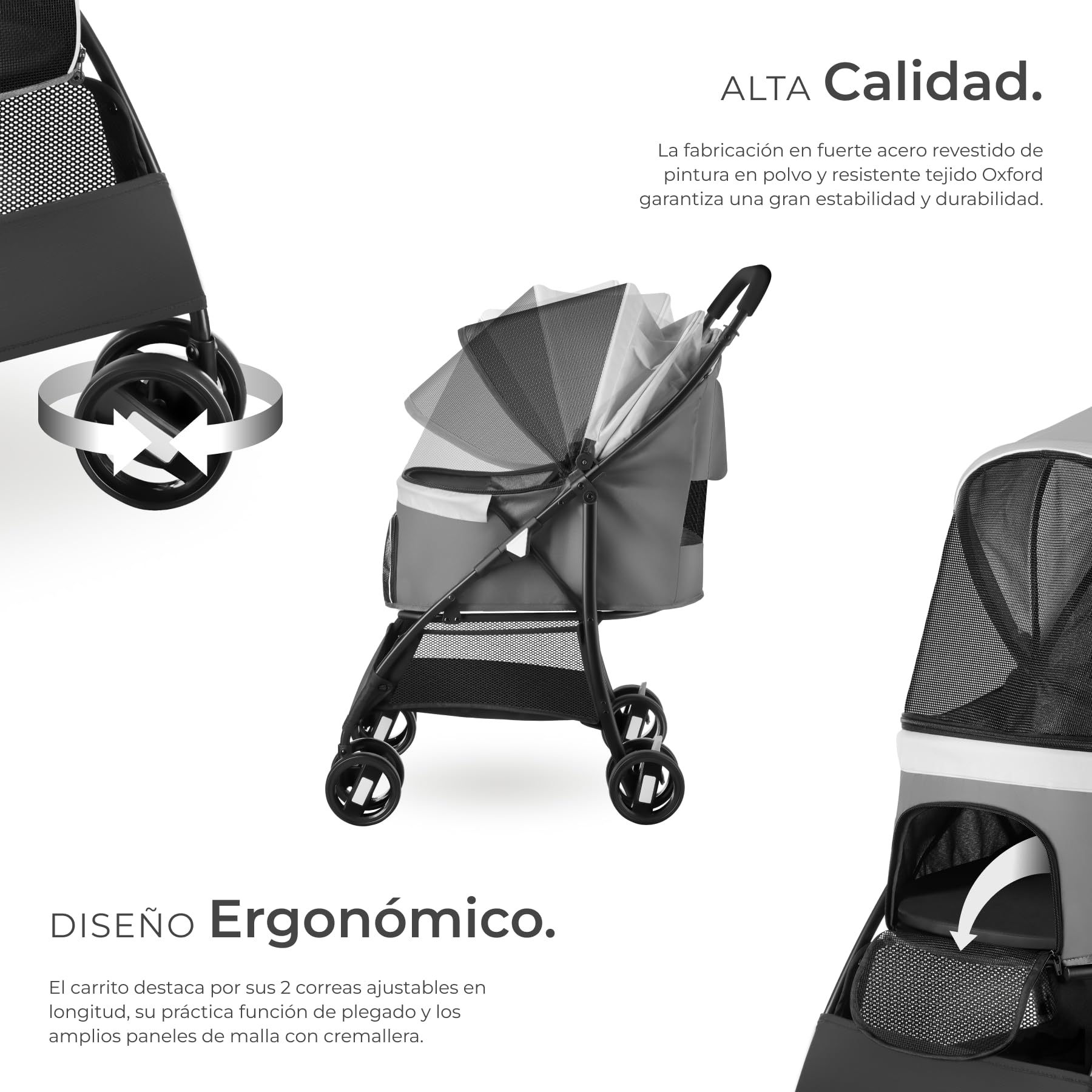 tectake® Carrito para Mascotas, Plegable, con Suspensión y 2 Arneses Ajustables, Ruedas Dobles Giratorias y con Freno, Tejido Oxford Resistente al Agua, Transporte Seguro para Perros, Gatos y Mascotas