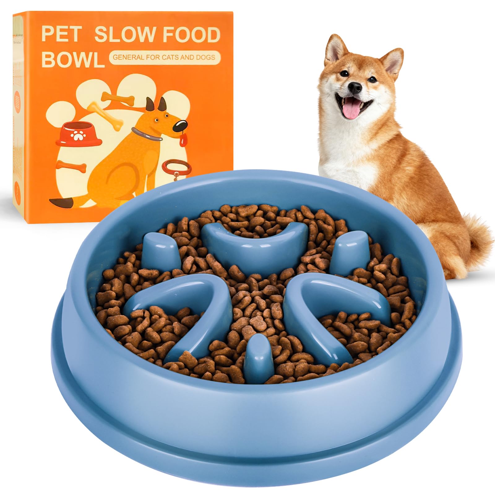 MOXYOY Slow Feeder Dog Bowl, Anti Choke Slow Eat Dog Bowl, Anti Gulp Pet Promotes A Healthy Diet and Slow Down Eating for Dog & Cat