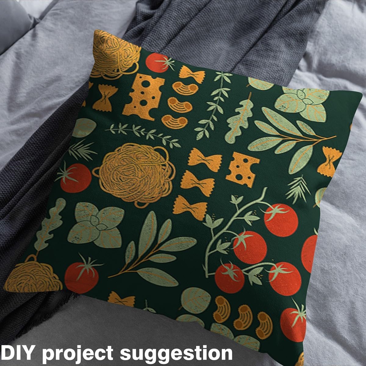 Italian Pasta Fabric by The Yard Classic Western Food Retro Leaves Fabric for Kids Teens Adults Noodles Tomatoes Watercolor Fruit DIY Sewing Fabric for Sofa Chair Kids Bedroom Decor,2 Yards