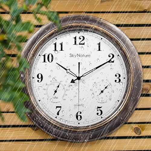 Miniatura 5 de Reloj impermeable de pared de 18 pulgadas para su living al aire libre. Monitoreo del clima con temperatura y humedad., Metal, 2, 18pulgadas