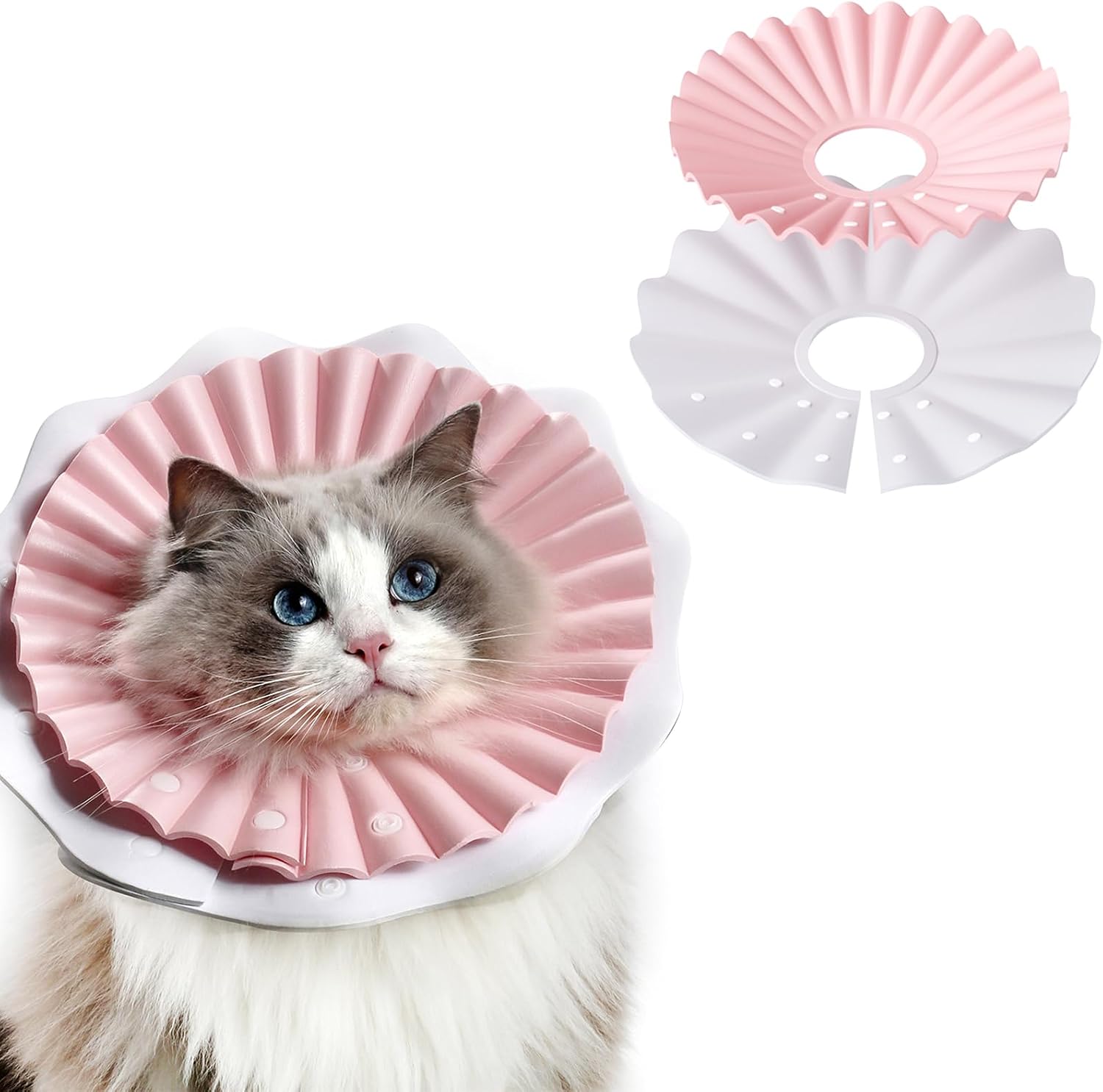 2 Pieces Soft Cat Cone Collar– Adjustable Lightweight Recovery E-Collar to Stop Licking, Scratching & Biting After Surgery, Comfortable Wound Healing Cone Alternative (Green, L)