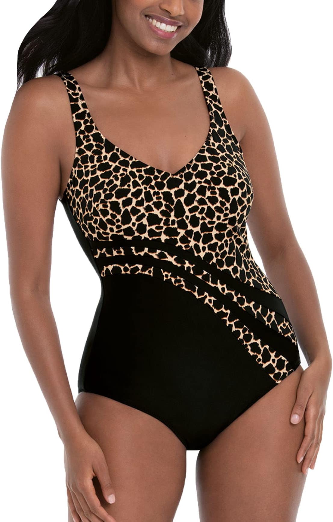 Anita Trendy Giraffe Luella Slimming One Piece Swimsuit (7300),42F,Toffee