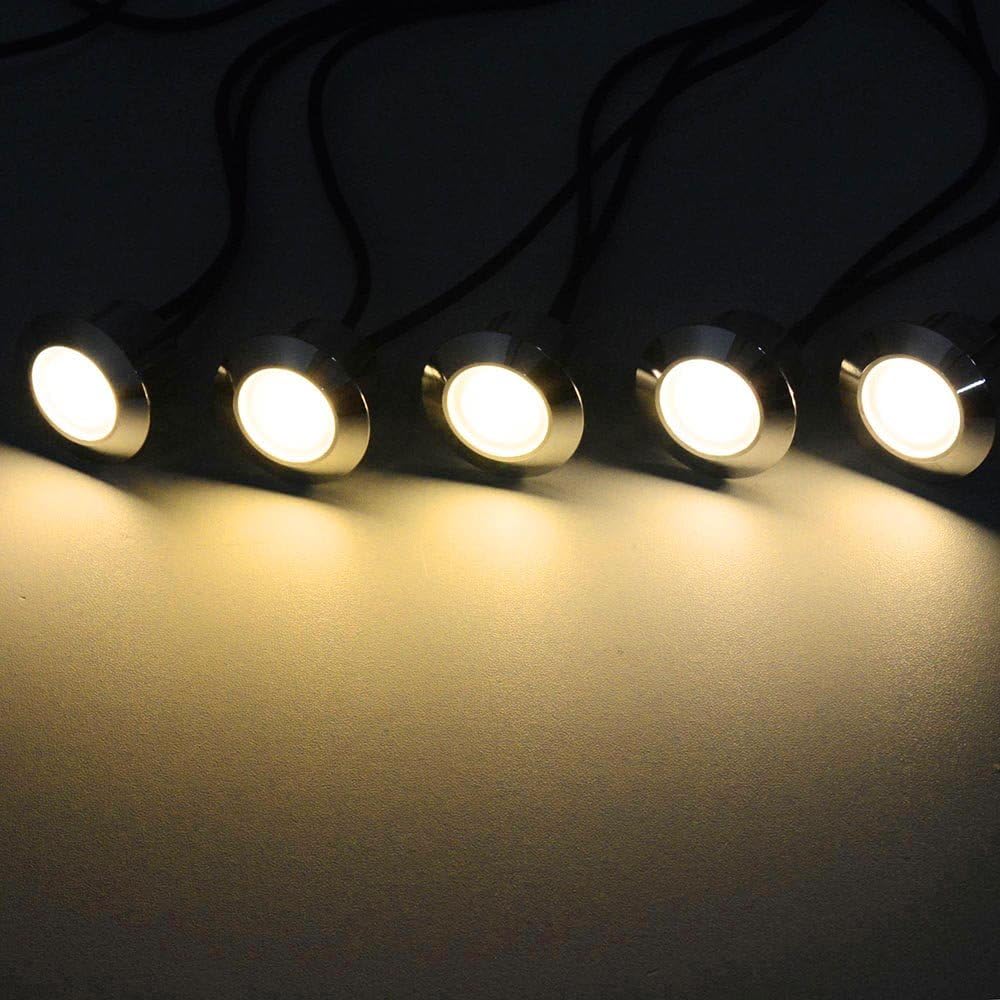 Yescom 10-Pack Aluminum LED Deck Lights, 12V Low Voltage Landscape Lighting, 3000K Warm White IP67 Waterproof Outdoor In-Ground Step Lights for Patio, Garden, Yard, Stairs, Decking