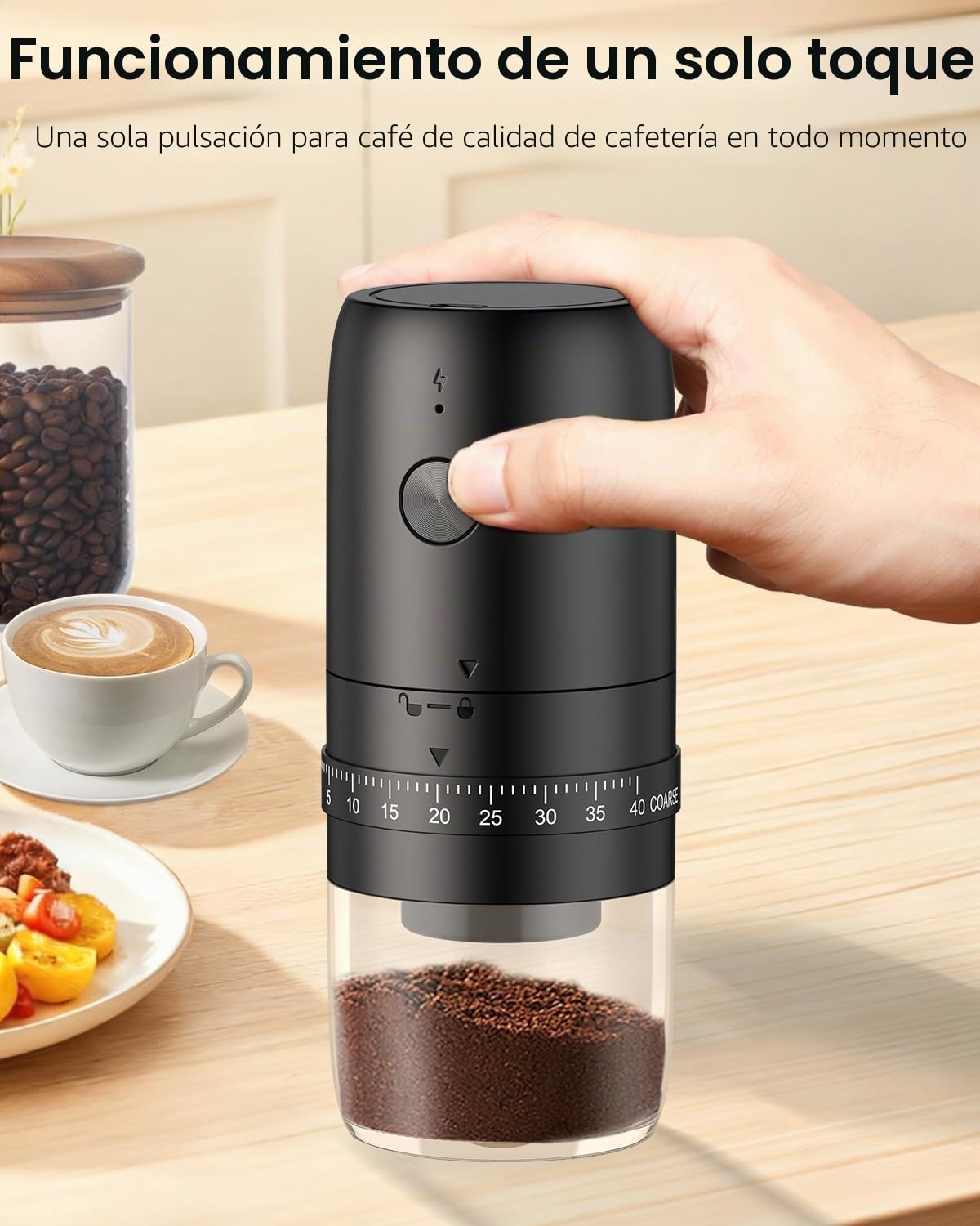 Pawfly Molinillo de granos de café recargable, molinillo de café eléctrico ajustable de 40 engranajes, molinillo de café cónico de cerámica de parada automática con cepillo de limpieza, molinillo de