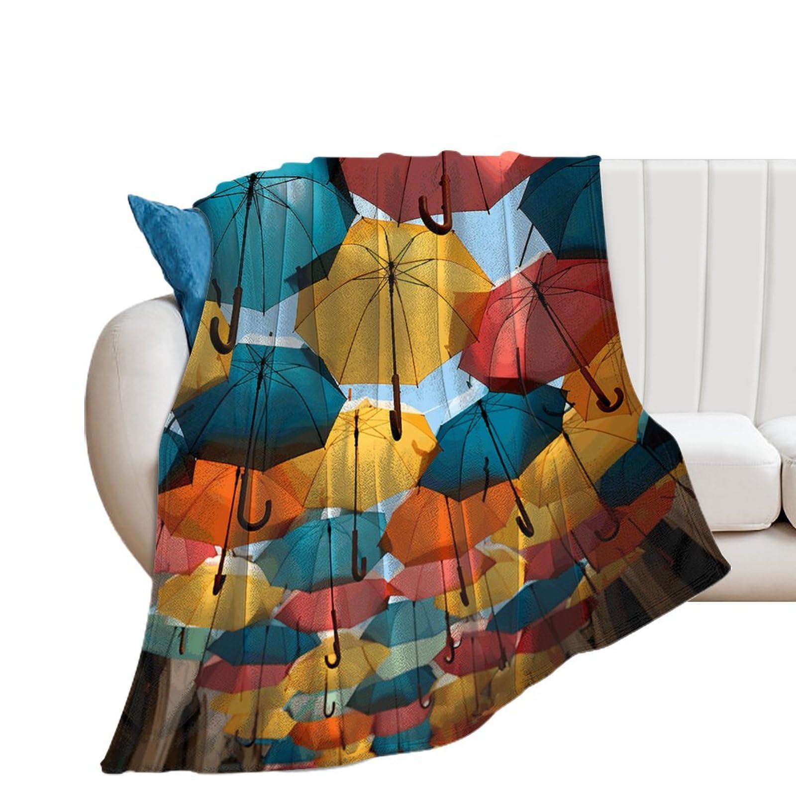 Couverture en flanelle douce haut de gamme au motif imprimé de parapluies