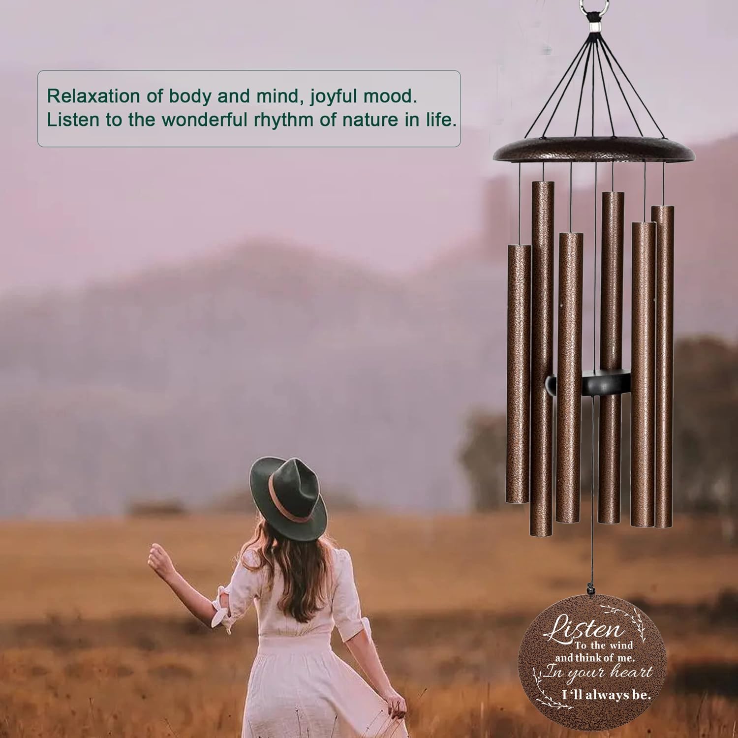 Sympathy Wind Chimes for Loss of Loved One, 40 Inch Memorial Wind Chimes for Loss of Loved Father/Mother/Lover, Commemorative Sympathy Bereavement Gifts for Condolences/Funeral (Copper)