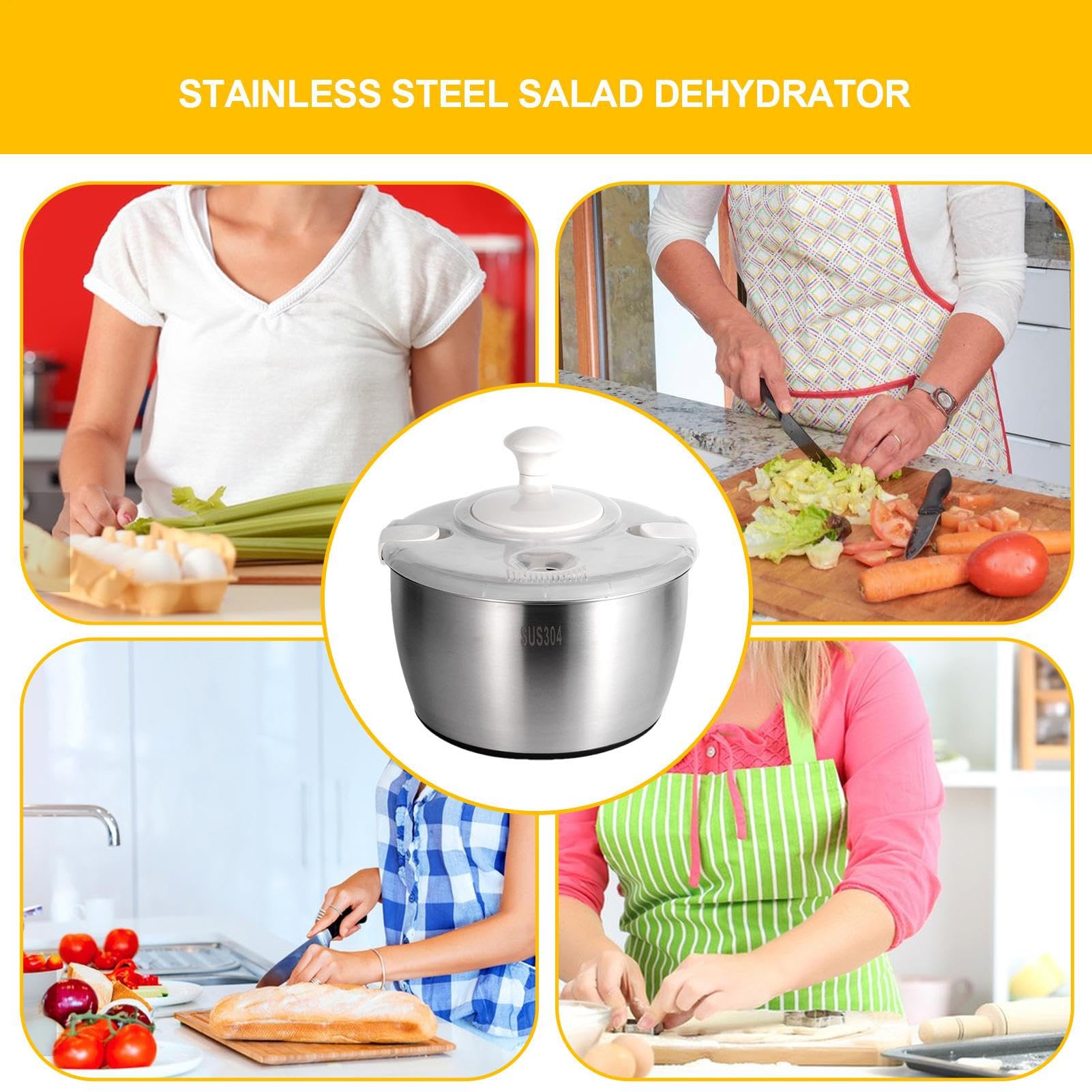Centrifugador de ensalada grande – Secador de ensalada giratorio de | lechuga | Mezclador grande con mango giratorio, secador de lechuga de acero inoxidable, verduras para lavar y secar