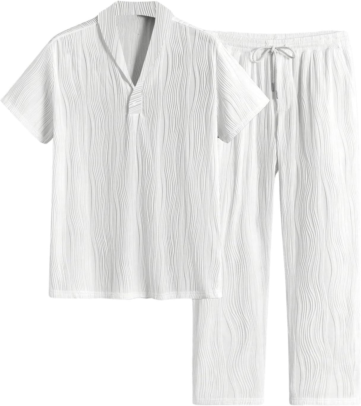 Men's 2-Piece Outfit Set - Short Sleeve Henley Shirt & Drawstring Shorts, Casual Summer Set